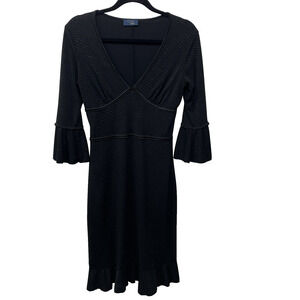 Rag Black Babydoll Empire Waist Midi Dress Polka Bell Sleeve‎ Dark Fairy Witchy